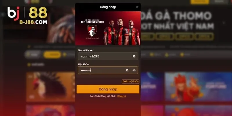 Điền các thông tin yêu cầu để đăng nhập BJ88