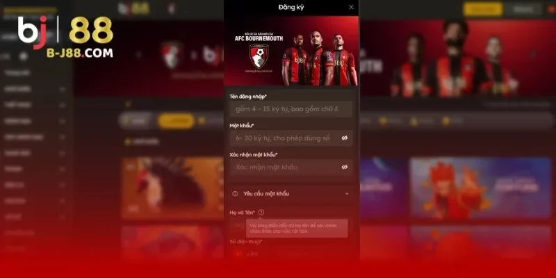 Nhập thông tin cần thiết vào biểu mẫu đăng ký BJ88